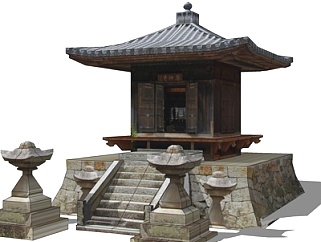 中式土地庙su模型