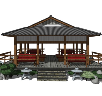 中式实木凉亭su模型