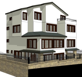 新中式独栋别墅外观su模型