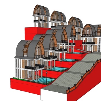 现代连排别墅su模型