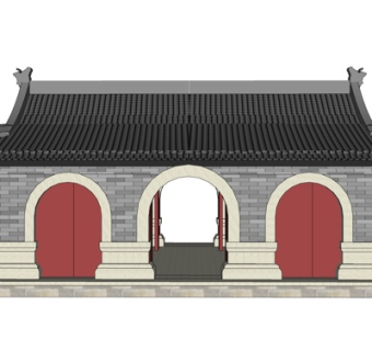 中式古建寺庙大门su模型