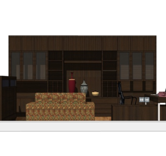 现代实木装饰柜su模型