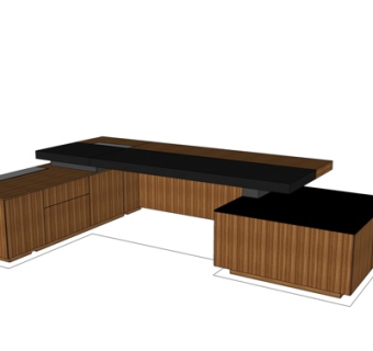 现代实木办公桌su模型