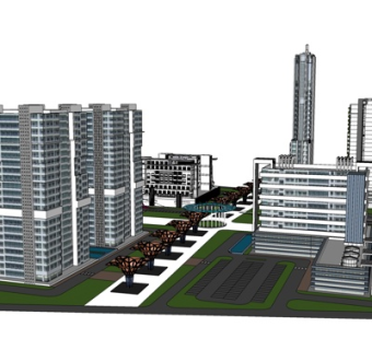 现代办公楼外观su模型
