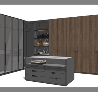 现代实木衣柜中岛柜su模型