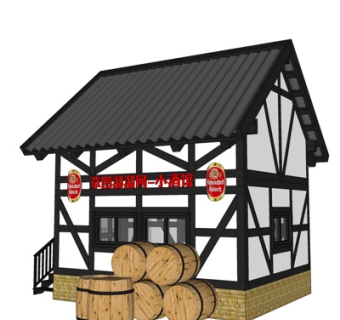 新中式悬山顶木屋su模型