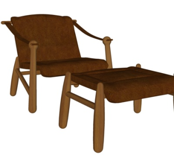 北欧原木皮革休闲椅su模型