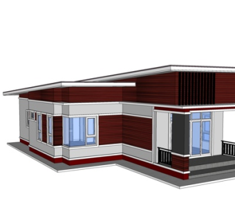 现代坡屋顶独栋别墅su模型