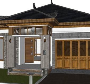 新中式独栋别墅su模型