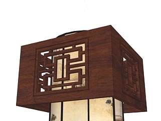 中式实木方形吊灯su模型