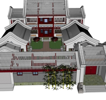 中式古建四合院su模型