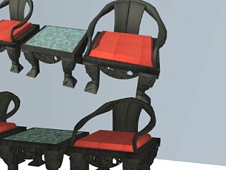 新中式实木圈椅su模型