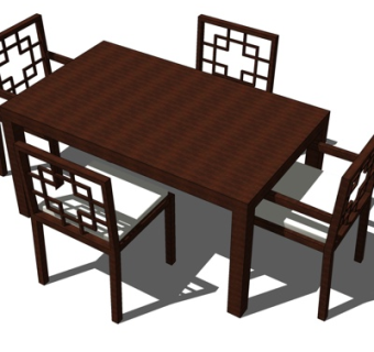 新中式实木餐桌椅su模型