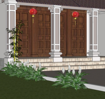 中式独栋别墅su模型
