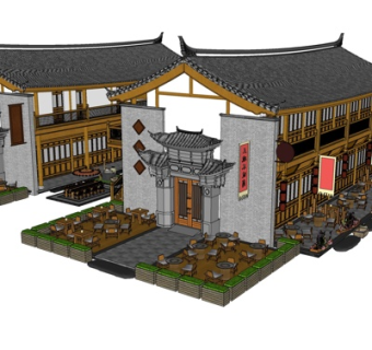 中式古建客栈su模型