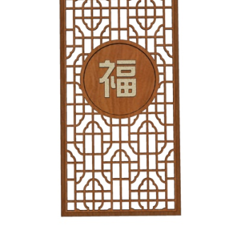 中式实木隔断su模型