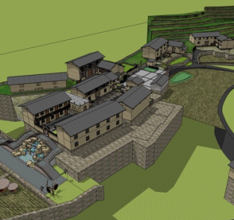 中式度假山庄规划su模型