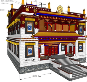 藏式寺庙外观su模型