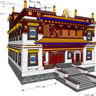 藏式寺庙外观su模型