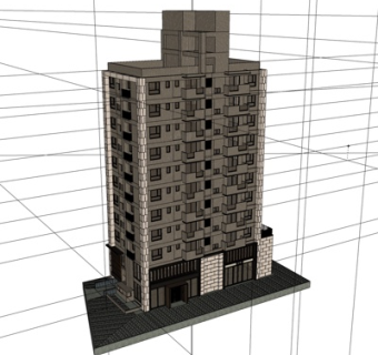 现代板式公寓楼su模型
