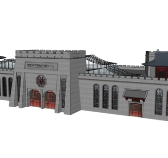 中式城楼su模型