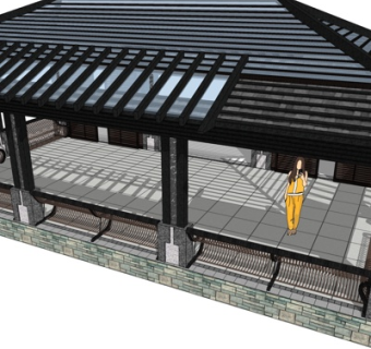 新中式庑殿顶亭子su模型