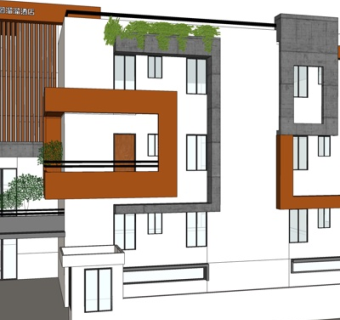 现代酒店外观su模型