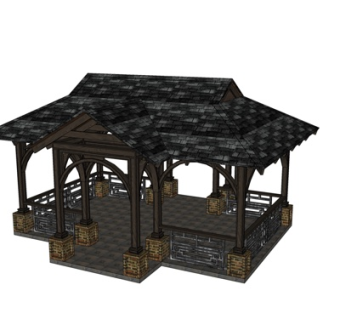 中式十字脊亭子su模型