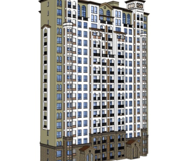 欧式板式高层公寓楼su模型