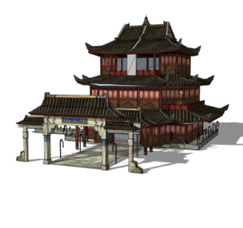 中式重檐楼阁su模型