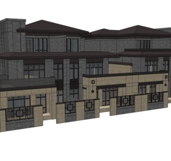 新中式联排别墅su模型