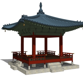 中式四角亭su模型