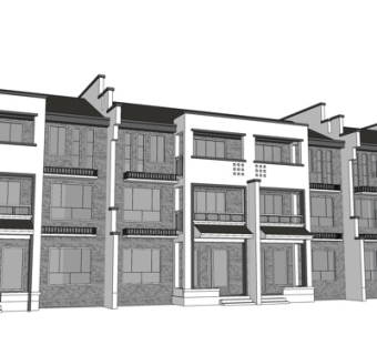 中式酒店外观su模型