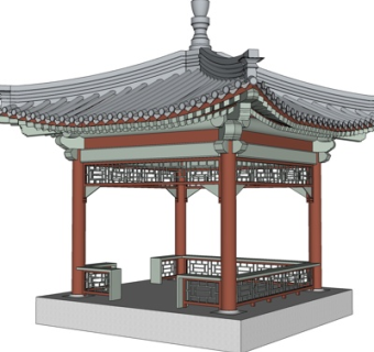 中式四角亭su模型