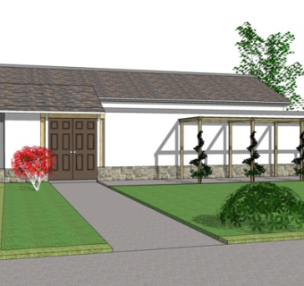 日式别墅院子su模型