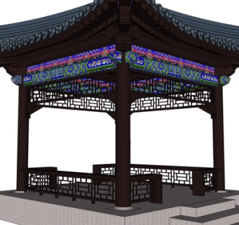 中式四角亭su模型