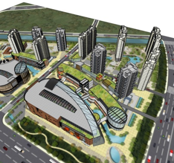 现代商业区规划su模型