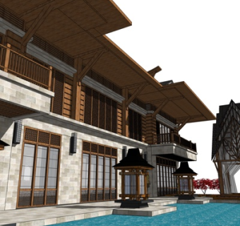 东南亚独假酒店外观su模型