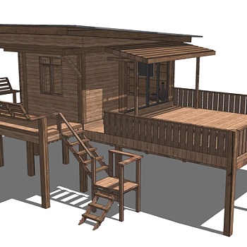 现代木屋吊脚楼su模型
