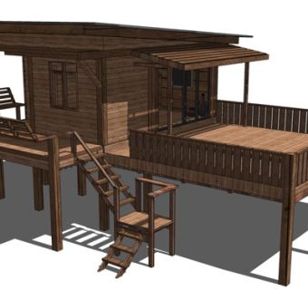 现代木屋吊脚楼su模型