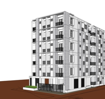 现代公寓楼外观su模型