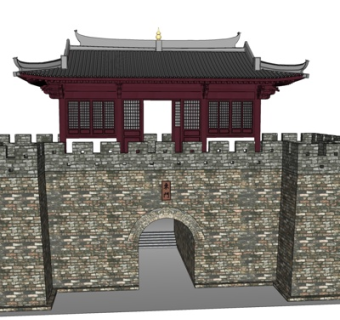 中式城门楼su模型
