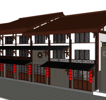 新中式古建客栈su模型