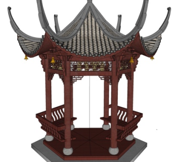 中式六角亭su模型