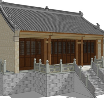 中式硬山顶殿宇su模型