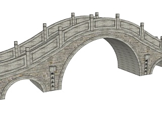 中式三孔石拱桥su模型