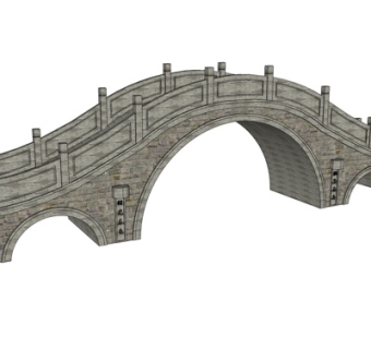 中式三孔石拱桥su模型