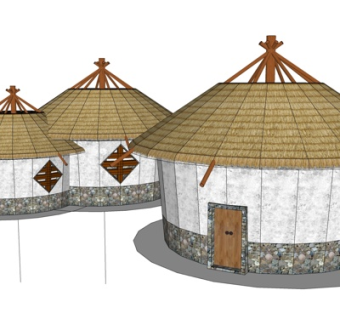 中式粮仓su模型