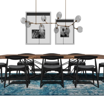 现代实木餐桌椅su模型