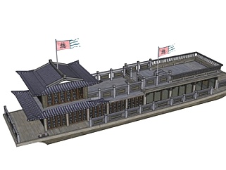 中式古代楼船su模型